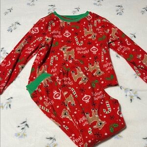 Rudolph Christmas Holiday Winter Pajama PJs Set Super Soft Kids 6